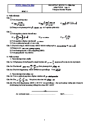 Đề ôn tập học kỳ II môn Toán Lớp 11 - Đề số 11 (Có đáp án)